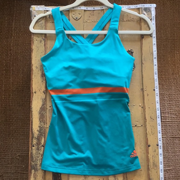 ADIDAS CLIMALITE STRETCH RETRO TEAL YOGA WORKOUT TANK TOP XS - Picture 2 of 15